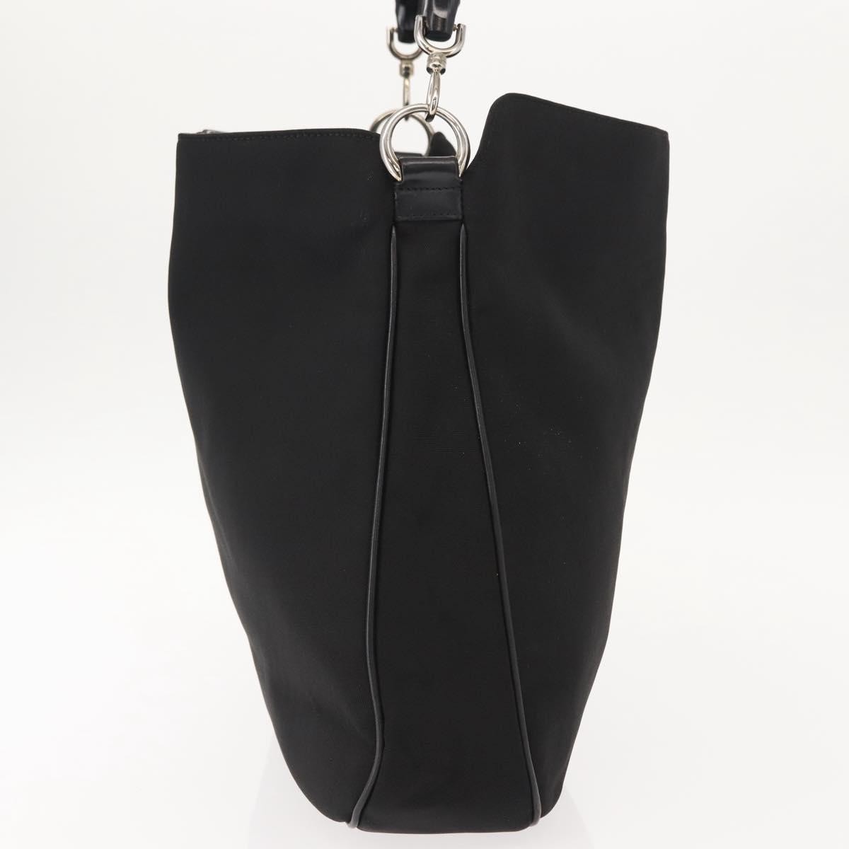 Gucci Vintage Bamboo Handle Open Hobo Nylon Black Nylon Tote Bag Bag (Pre-Owned)