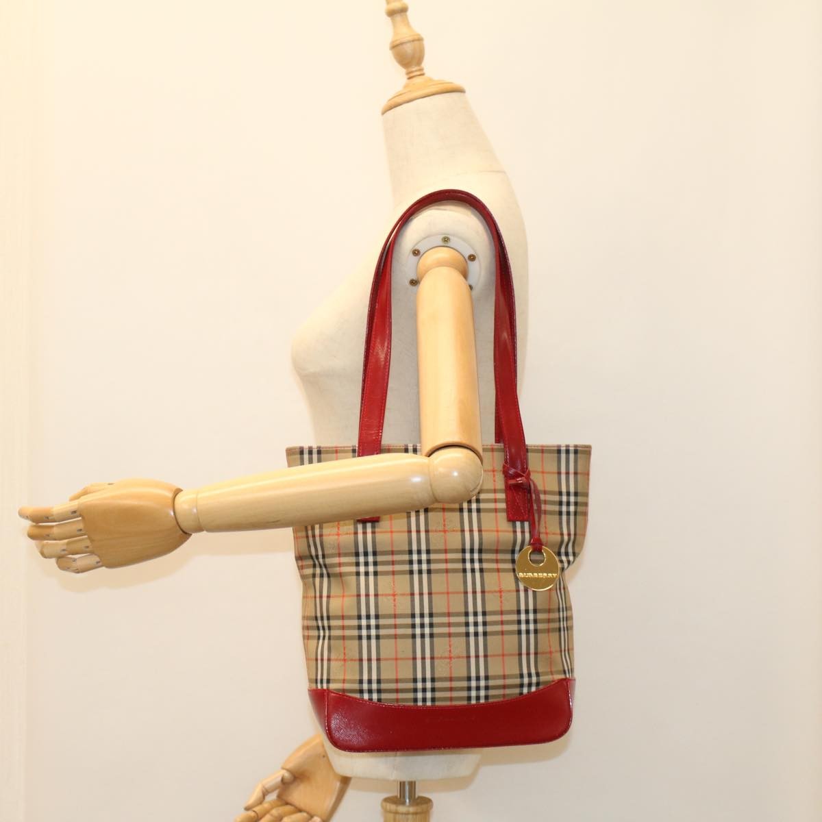 Burberry Nova Check Tote Nylon And Leather Beige Nylon Tote Bag Bag (Pre-Owned)