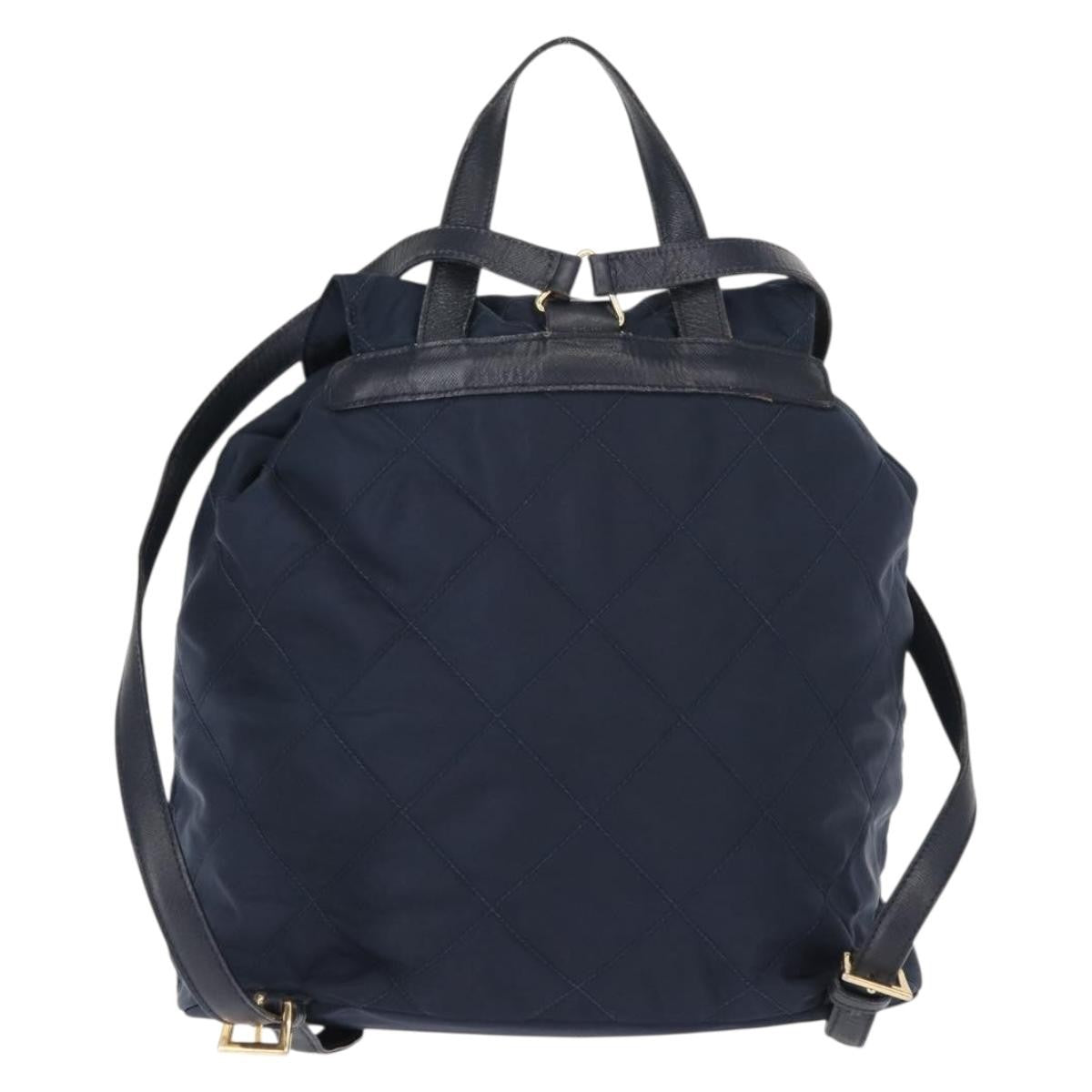 Prada Buckle Backpack Quilted Tessuto Navy Nylon Backpack Bag (Pre-Owned)