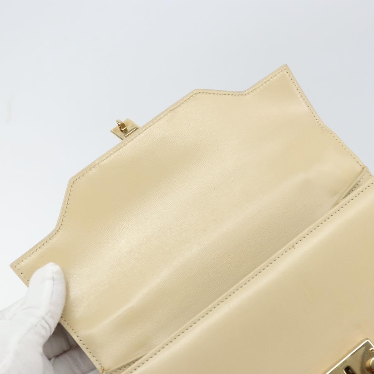 Gucci Vintage Lady Lock Top Handle Bag Leather Beige Leather Handbag (Pre-Owned)
