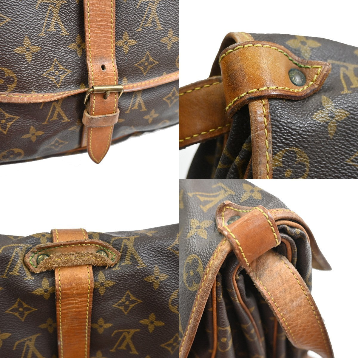 Louis Vuitton Saumur Handbag Monogram Canvas Brown Leather Shoulder Bag Bag (Pre-Owned)