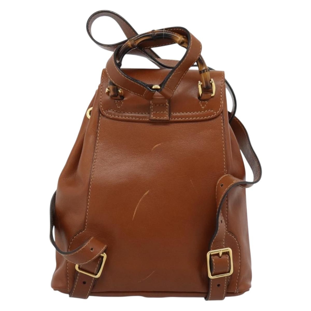 Gucci Vintage Bamboo Backpack Leather Brown Leather Backpack Bag (Pre-Owned)