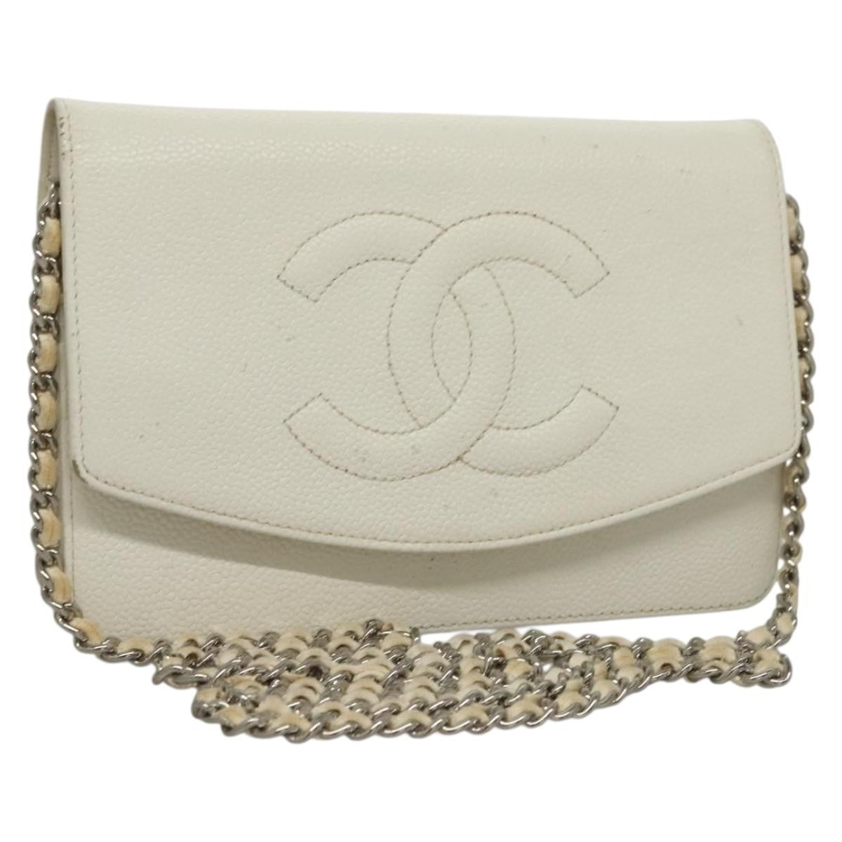 Chanel Vintage Timeless Wallet On Chain Caviar White Leather Shoulder Bag Bag (Pre-Owned)