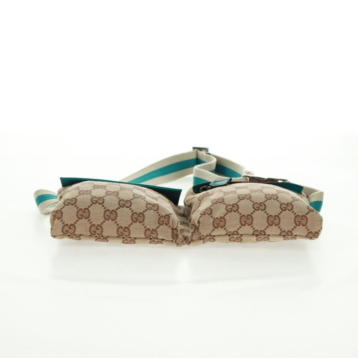Gucci Vintage Double Belt Bag Gg Canvas With Leather Beige Canvas Shoulder Bag Bag (Pre-Owned)