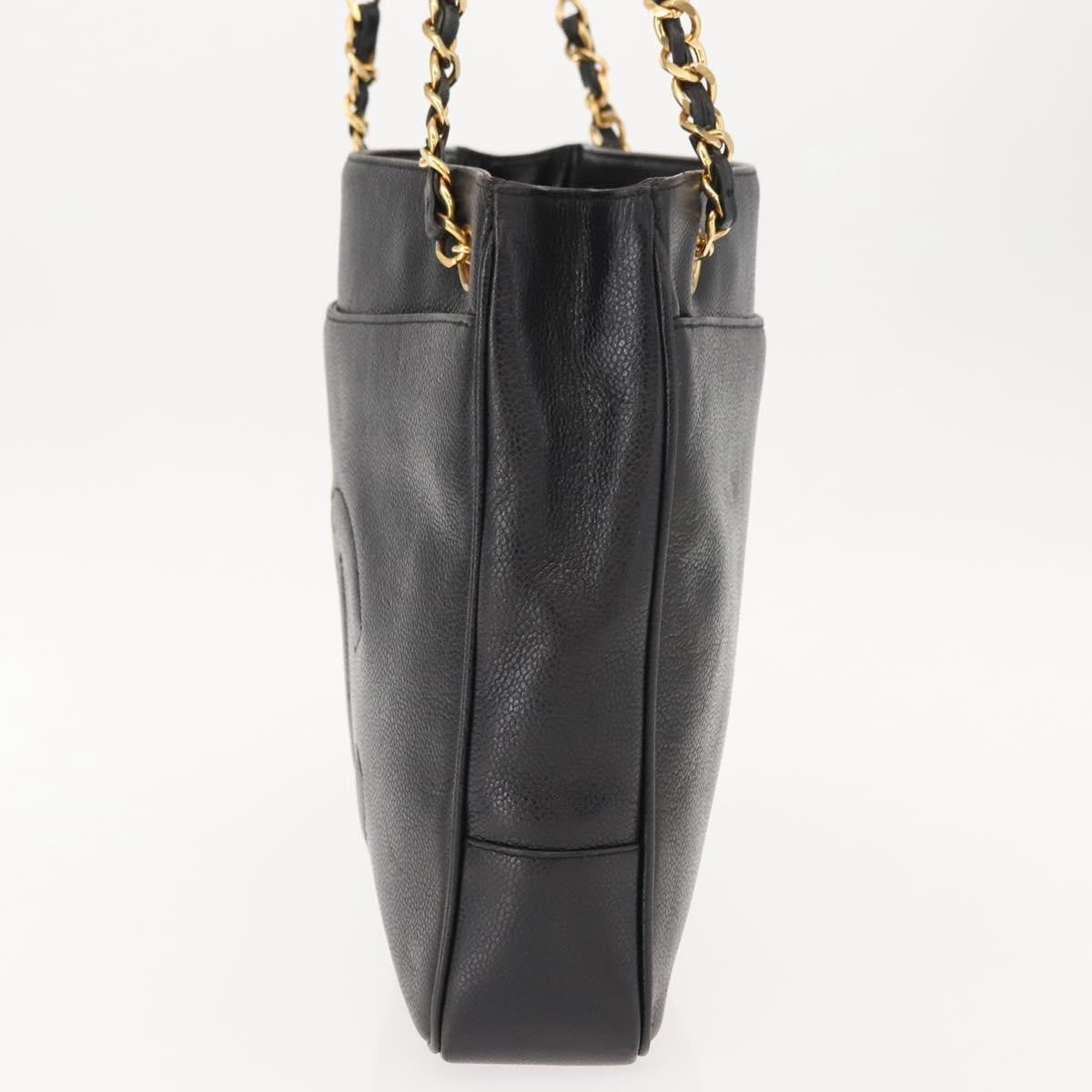 Chanel Vintage Cc Chain Tote Caviar Black Leather Tote Bag Bag (Pre-Owned)