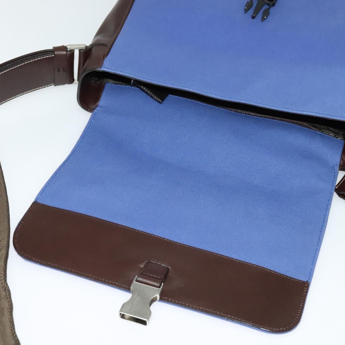 Prada Impunturato Buckle Flap Messenger Bag Canvas Blue Canvas Shoulder Bag Bag (Pre-Owned)