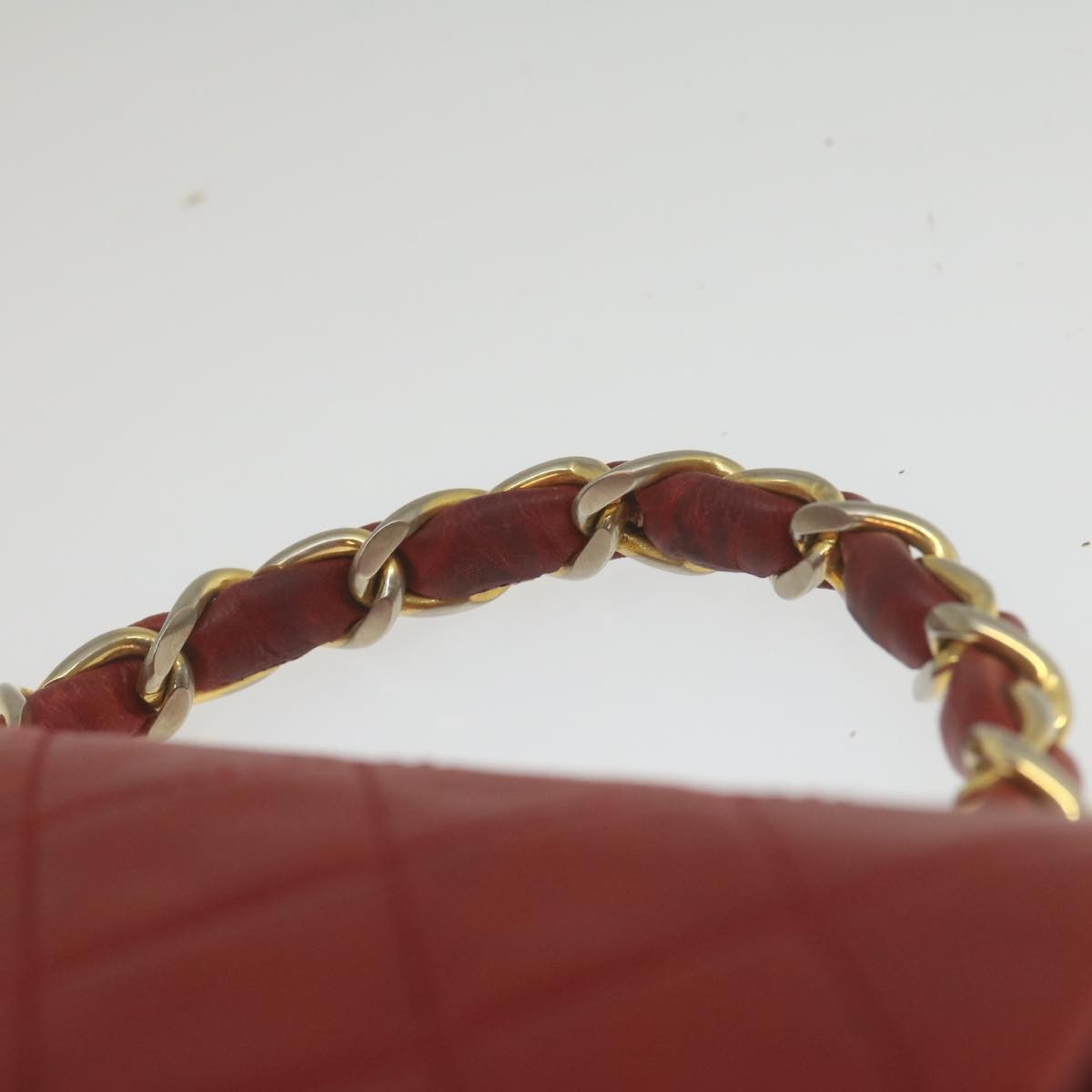 Chanel Vintage Square Chain Handle Flap Bag Quilted Lambskin Red Leather Handbag (Pre-Owned)