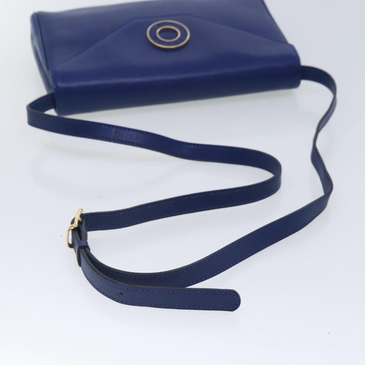 Celine Vintage Circle Logo Crossbody Bag Leather Blue Leather Shoulder Bag Bag (Pre-Owned)