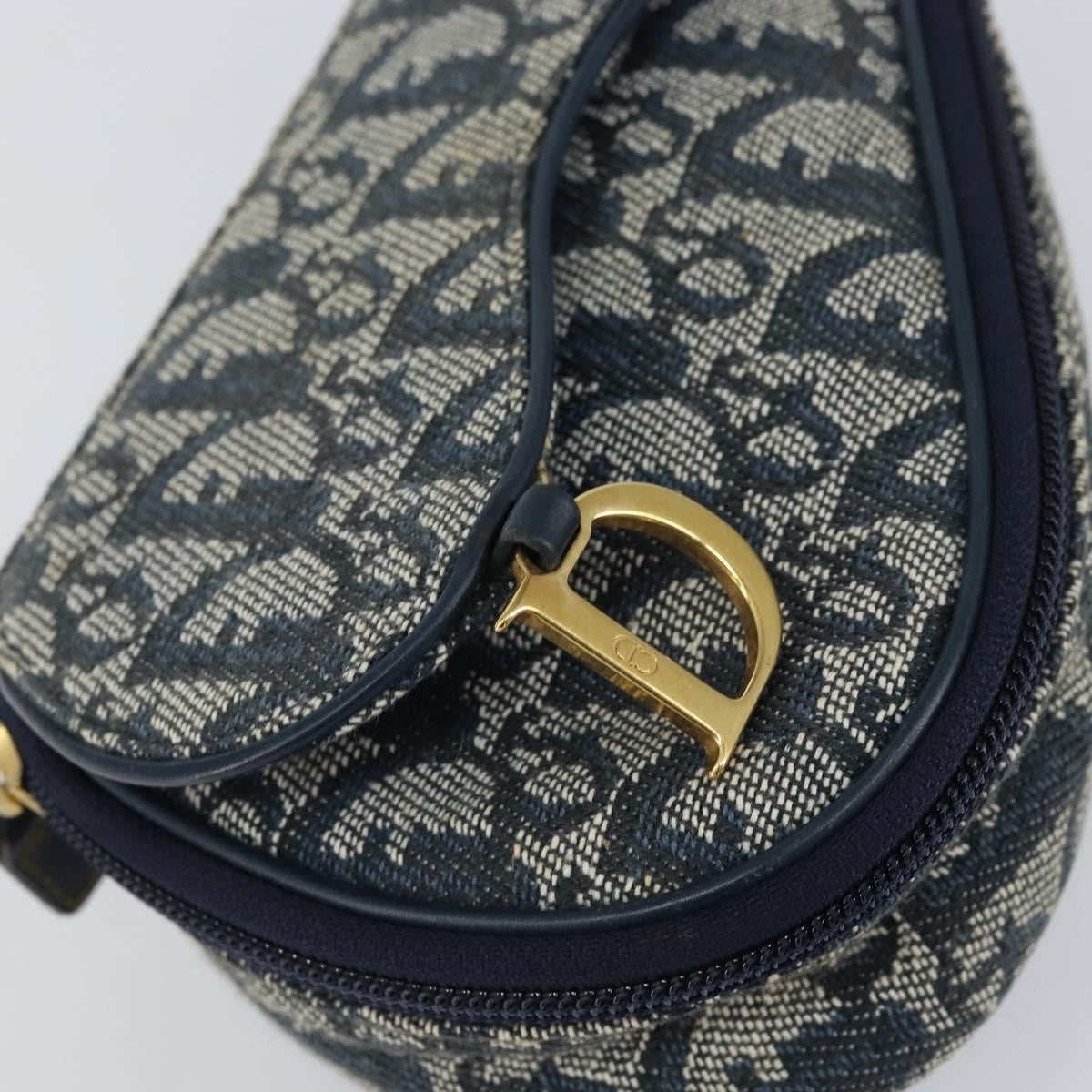 Christian Dior Vintage Saddle Coin Purse Diorissimo Canvas Navy Canvas Clutche & Pouche Bag (Pre-Owned)