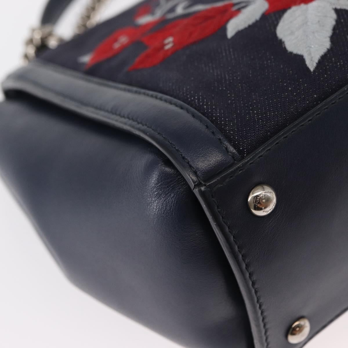 Salvatore Ferragamo Vala Handbag Leather Navy Denim_Jeans Handbag (Pre-Owned)