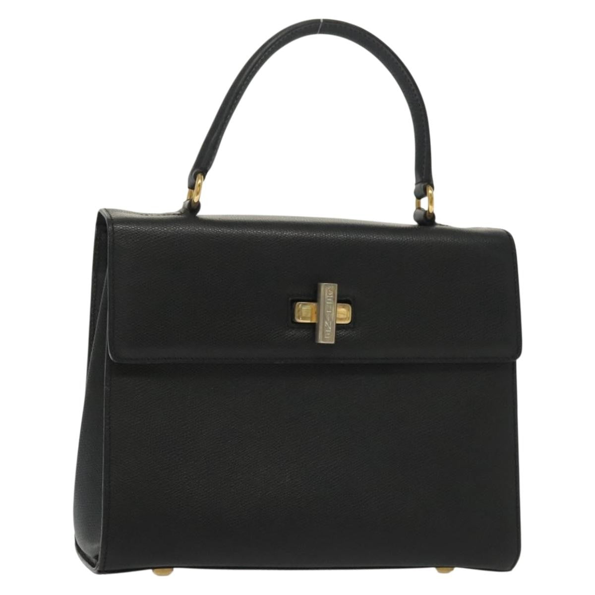 Celine Vintage Convertible Turnlock Top Handle Bag Leather Black Leather Bag (Pre-Owned)