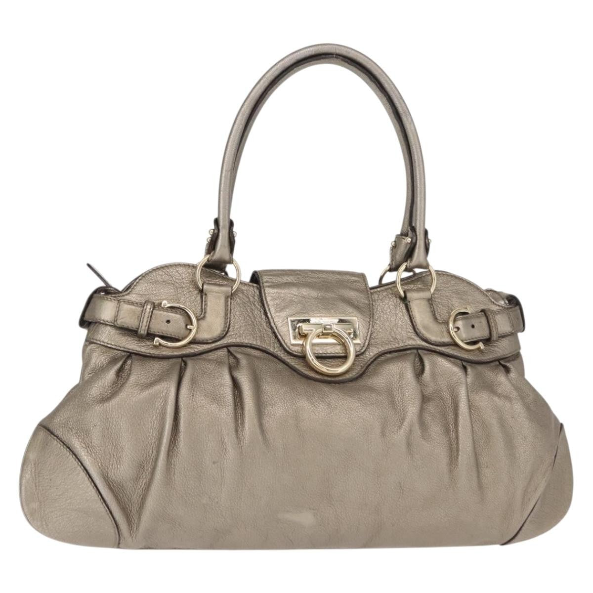 Salvatore Ferragamo Gancini Tote Leather Gold Leather Tote Bag Bag (Pre-Owned)