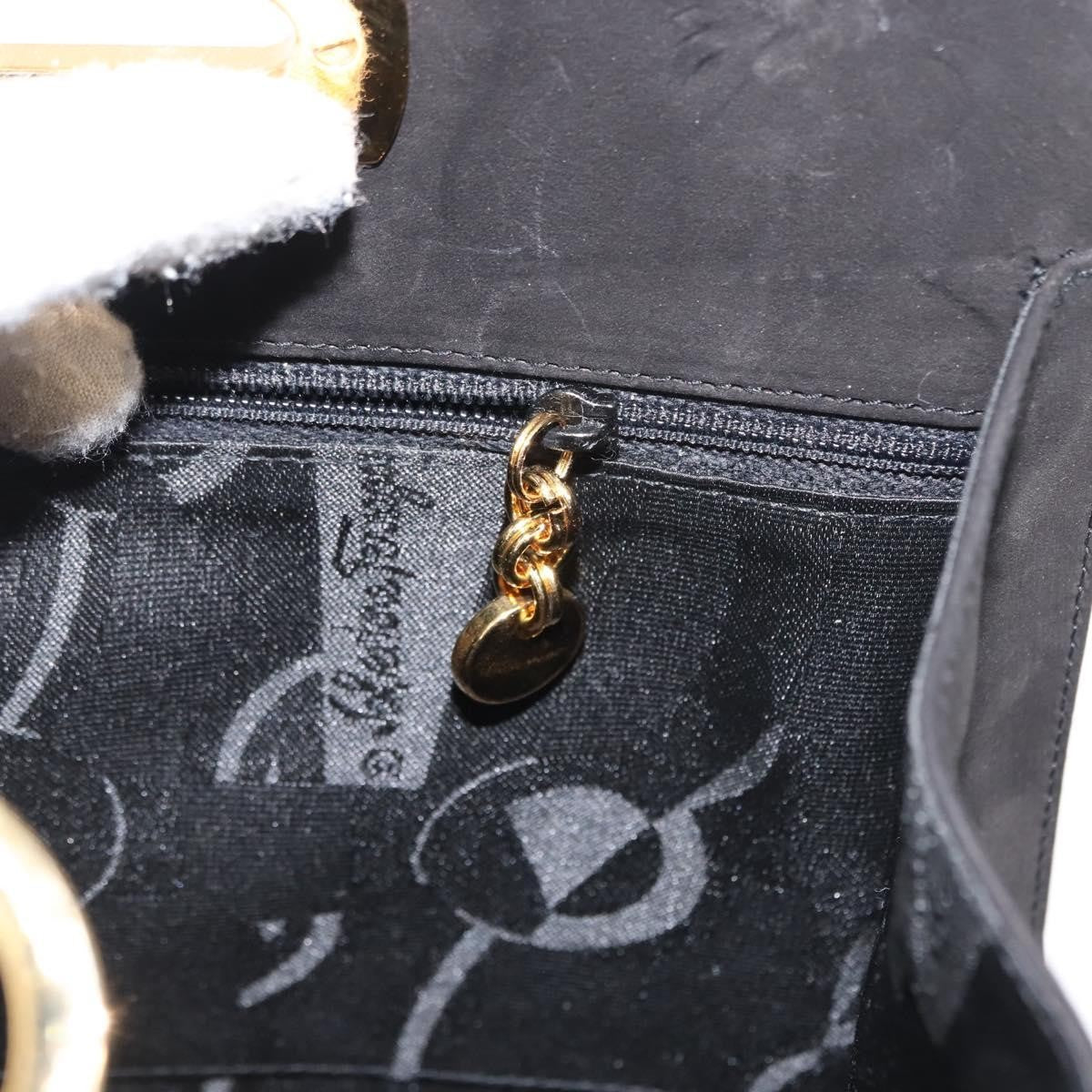 Salvatore Ferragamo Vintage Gancini Chain Shoulder Bag Suede Black Suede Shoulder Bag Bag (Pre-Owned)