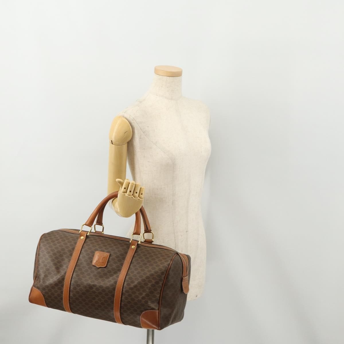 Celine Vintage Duffle Bag Macadam Coated Canvas Brown Canvas Travel Bag Bag (Pre-Owned)