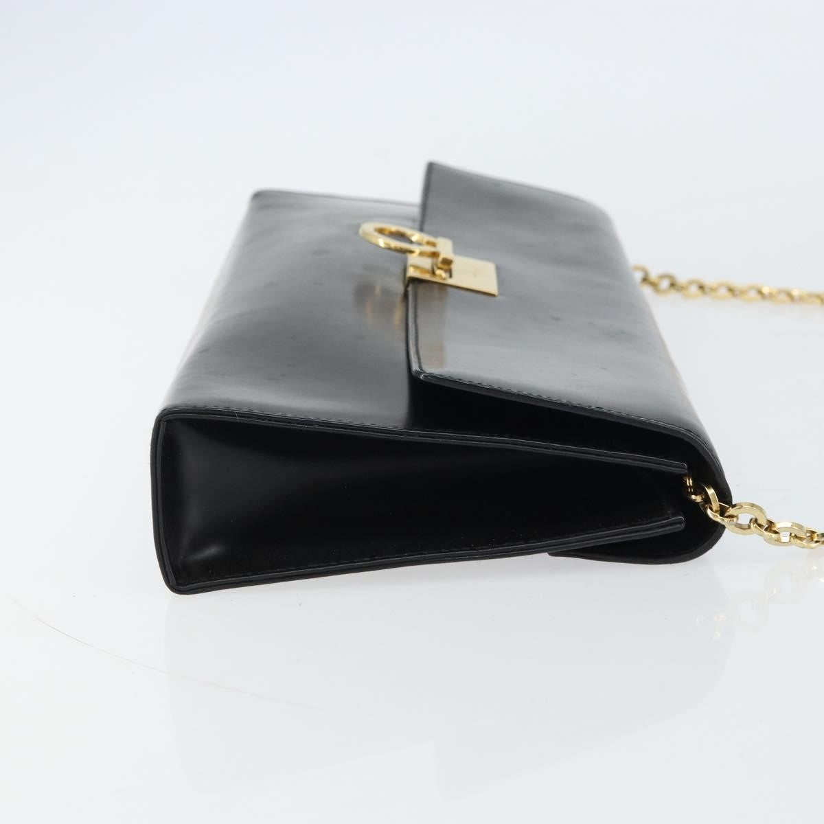 Salvatore Ferragamo Gancini Chain Shoulder Bag Leather Black Leather Shoulder Bag Bag (Pre-Owned)
