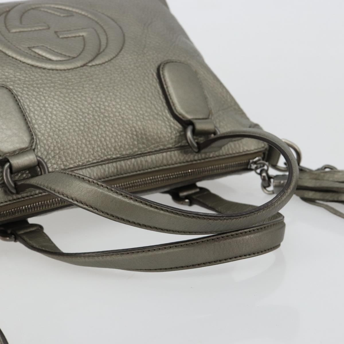 Gucci Soho Convertible Top Handle Bag Leather Silver Leather Handbag (Pre-Owned)