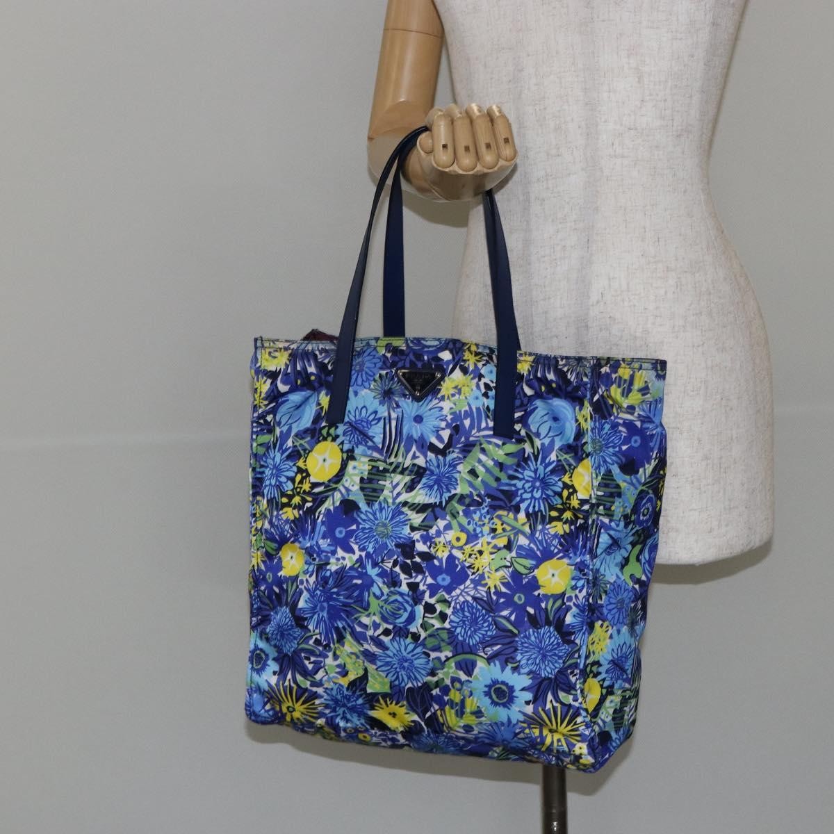 Prada Floreal Tote Printed Tessuto Blue Nylon Tote Bag Bag (Pre-Owned)