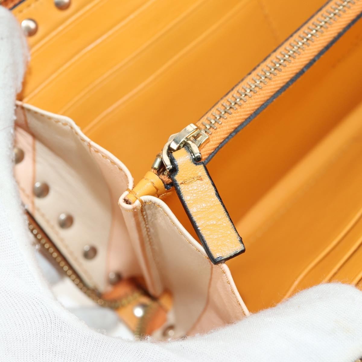 Valentino Garavani Rockstud Zip Around Wallet Striped Leather Orange Leather Wallets Accessory (Pre-Owned)