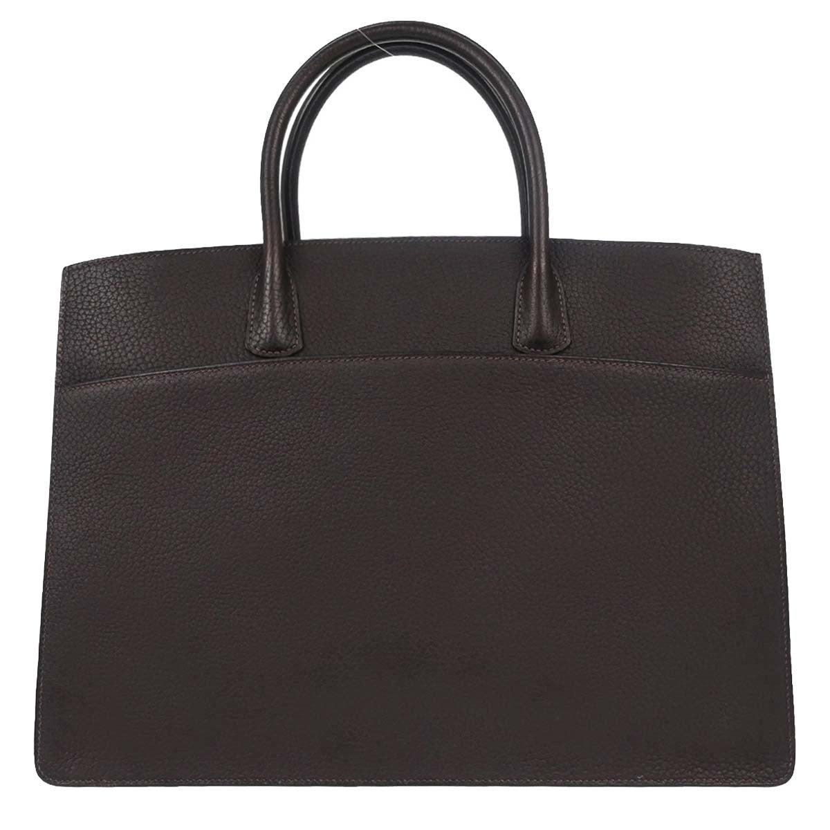 Hermes White Bus Bag Leather Brown Leather Handbag (Pre-Owned)