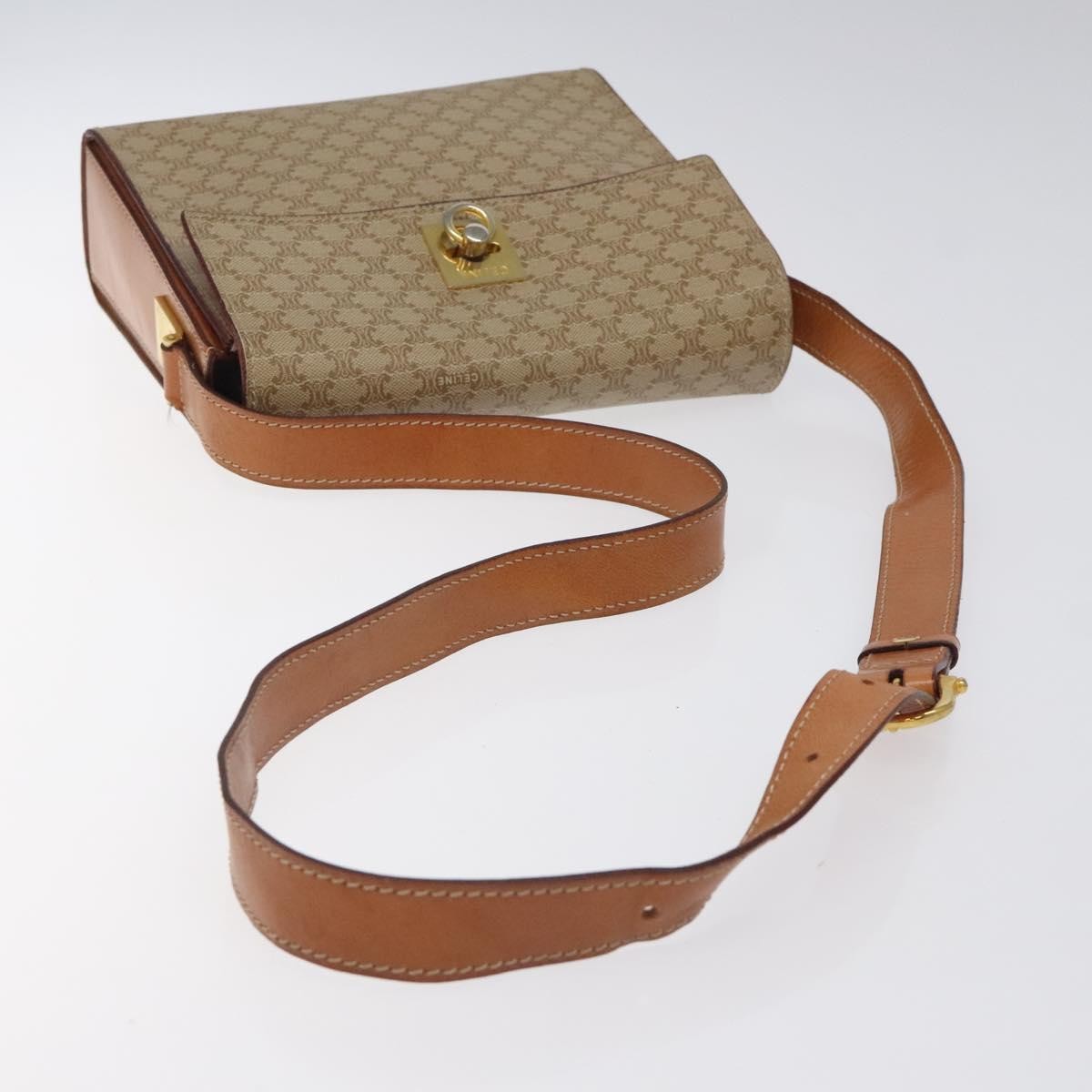 Celine Vintage Macadam Shoulder Bag Canvas And Leather Beige Canvas Shoulder Bag Bag (Pre-Owned)