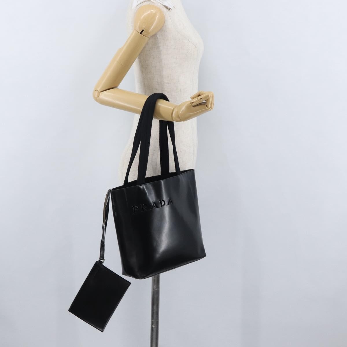 Prada Vintage Tote Leather Black Leather Tote Bag Bag (Pre-Owned)