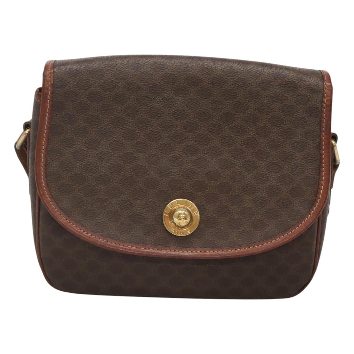 Celine Vintage Macadam Shoulder Bag Canvas And Leather Brown Canvas Shoulder Bag Bag (Pre-Owned)