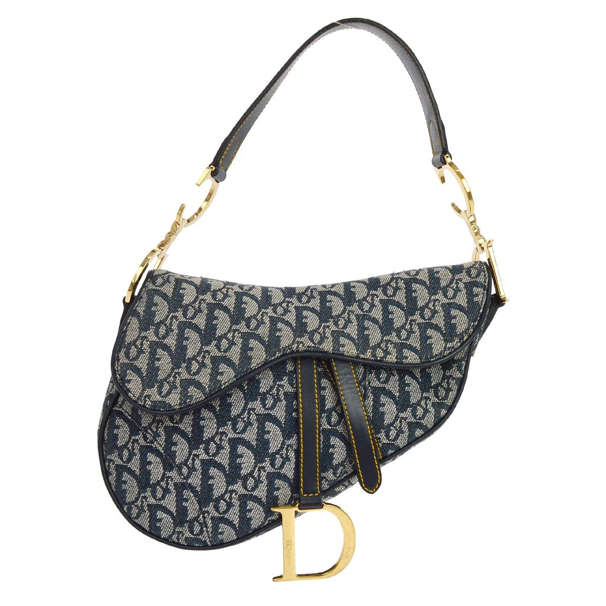 Christian Dior Saddle Handbag Oblique Canvas Navy Canvas Handbag (Pre-Owned)