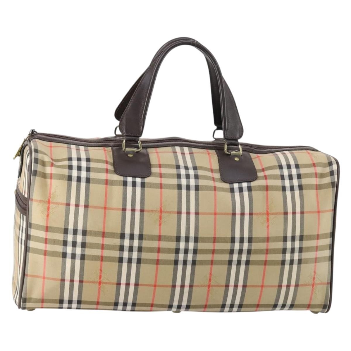 Burberry Vintage Duffle Bag Haymarket Canvas Beige Canvas Travel Bag Bag (Pre-Owned)