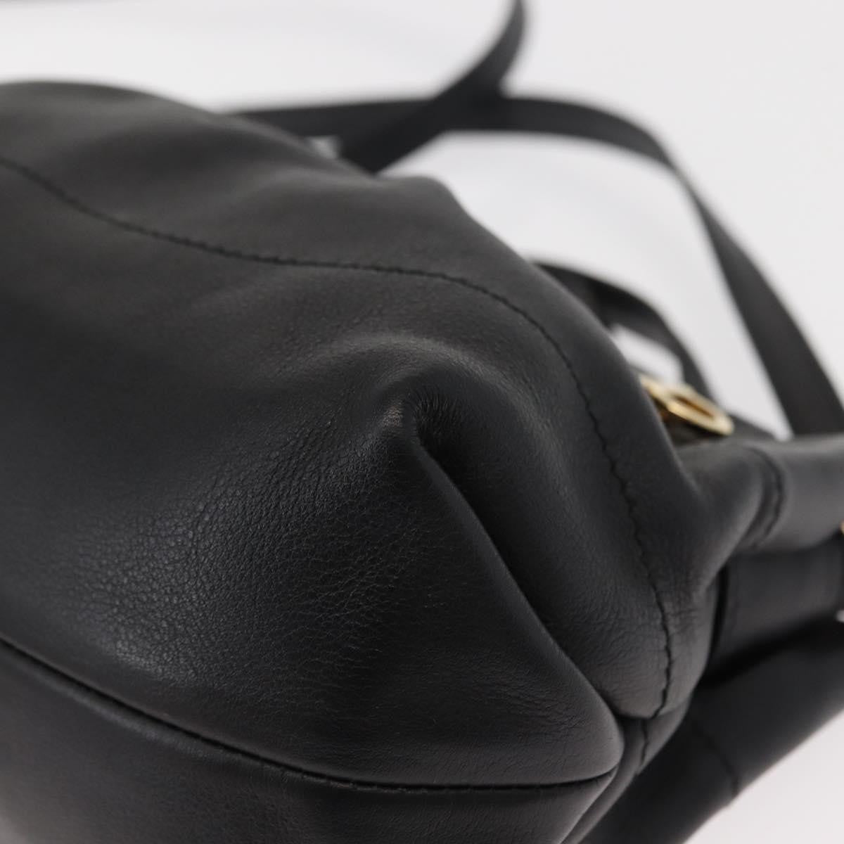 Salvatore Ferragamo W Chain Tote Leather Black Leather Handbag (Pre-Owned)