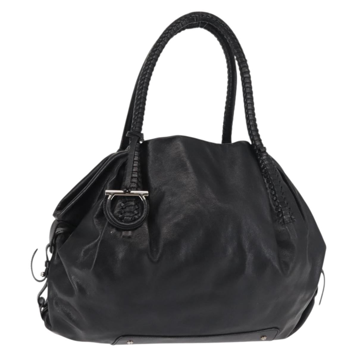 Salvatore Ferragamo Gancini Tote Leather Black Leather Tote Bag Bag (Pre-Owned)
