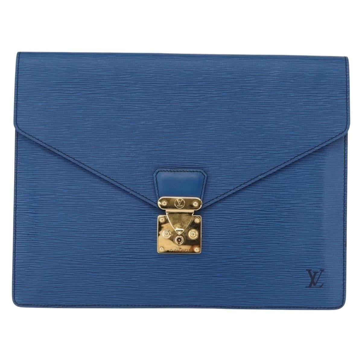 Louis Vuitton Porte-Documents Senateur Bag Epi Leather Blue Leather Clutche & Pouche Bag (Pre-Owned)