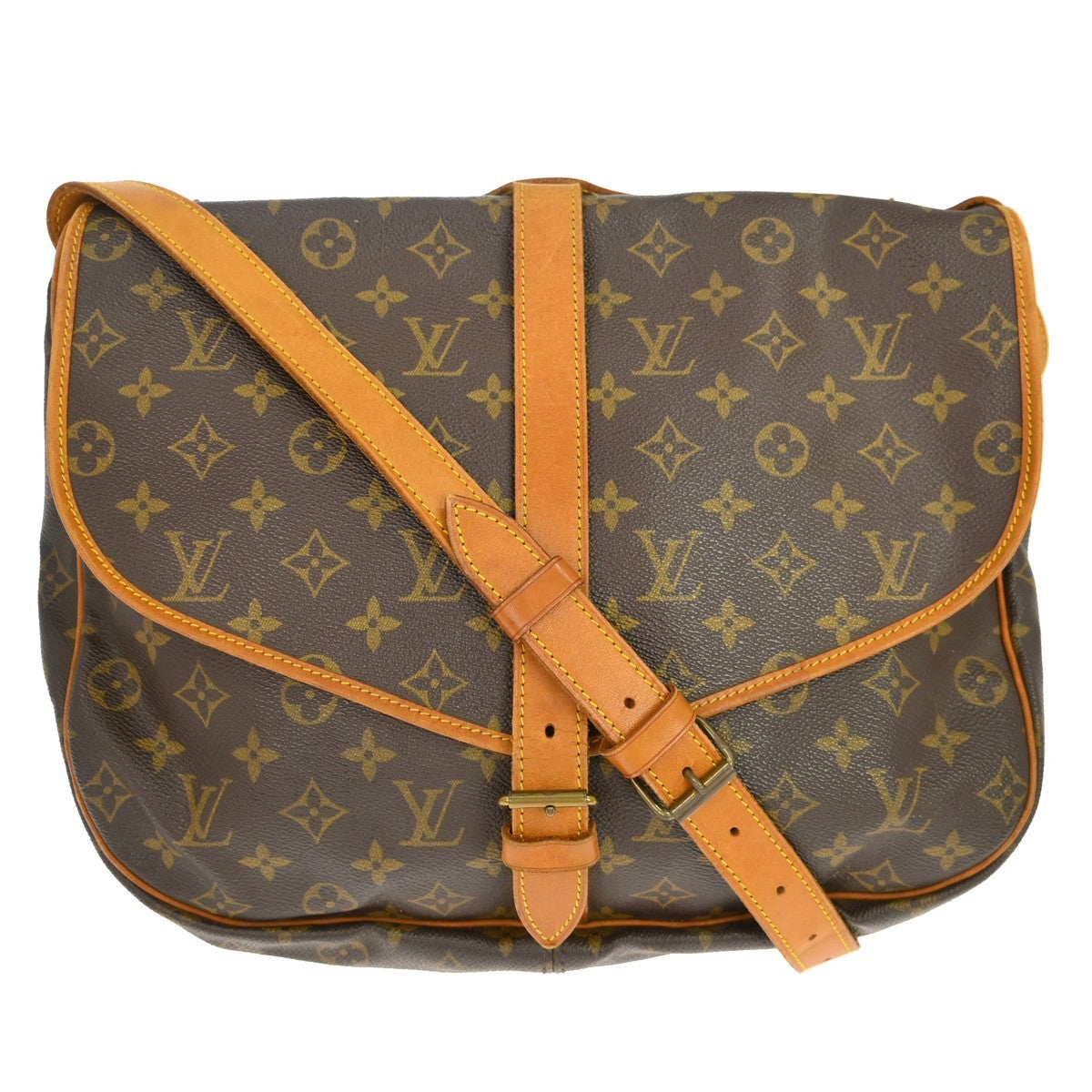 Louis Vuitton Saumur Handbag Monogram Canvas Brown Canvas Travel Bag Bag (Pre-Owned)