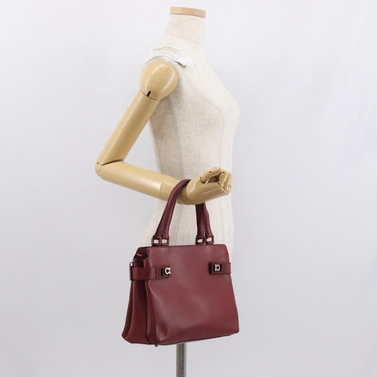 Salvatore Ferragamo Double Gancini Side Buckle Tote Leather Red Leather Handbag (Pre-Owned)