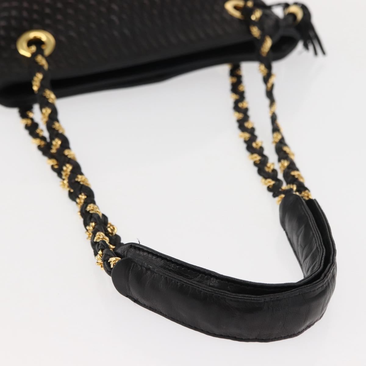 Bally Vintage Chain Shoulder Bag Quilted Leather Black Leather Shoulder Bag Bag (Pre-Owned)