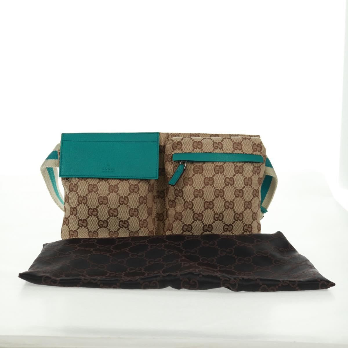 Gucci Vintage Double Belt Bag Gg Canvas With Leather Beige Canvas Shoulder Bag Bag (Pre-Owned)