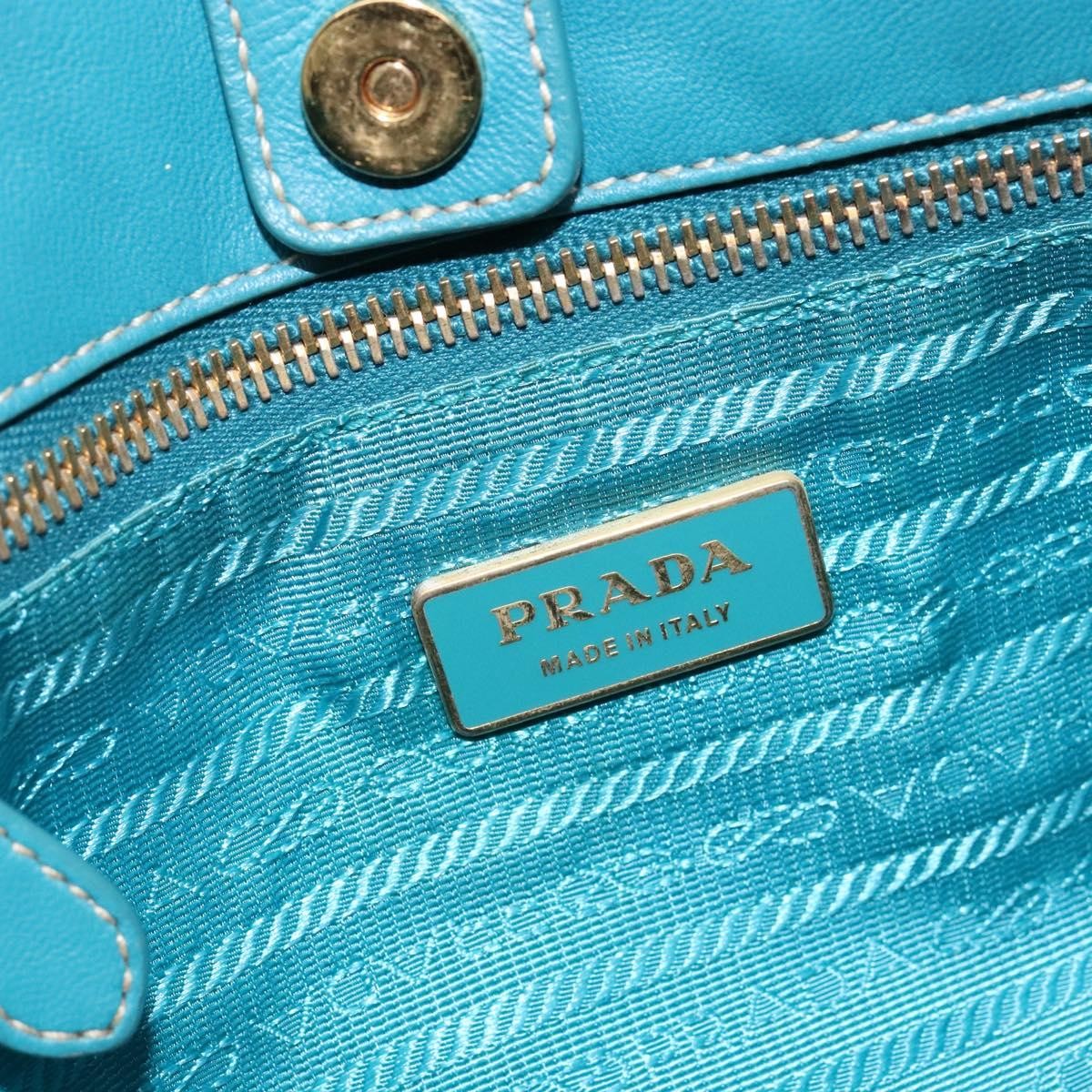 Prada Logo Bow Tote Tessuto With Leather Turquoise Nylon Bag (Pre-Owned)