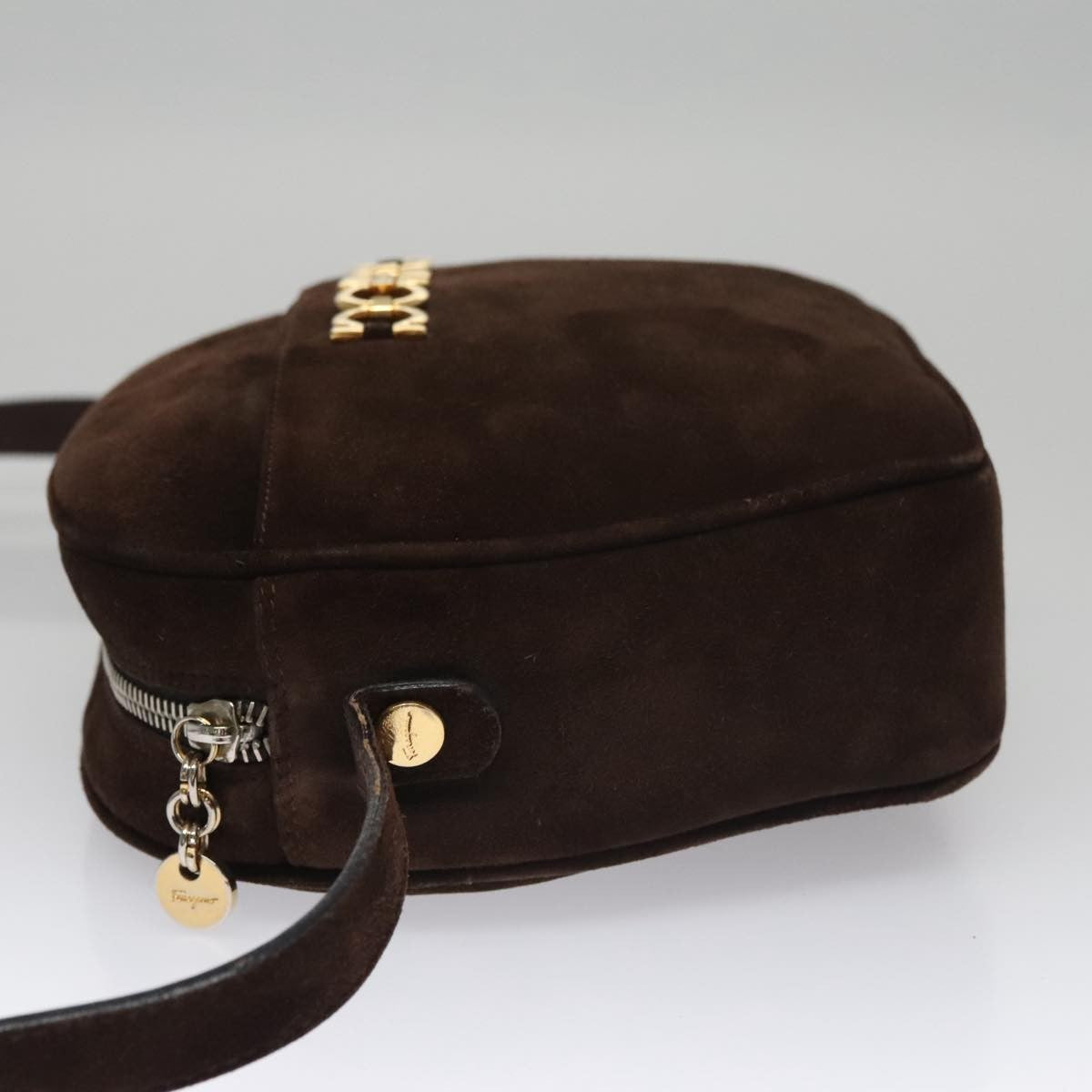 Salvatore Ferragamo Gancini Shoulder Bag Suede Brown Suede Shoulder Bag Bag (Pre-Owned)