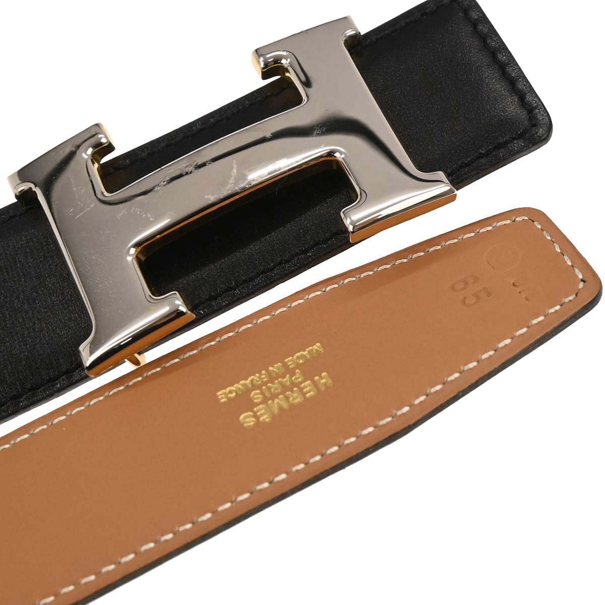 Hermes Constance Reversible Belt Leather Black Leather Belts Accessory (Pre-Owned)