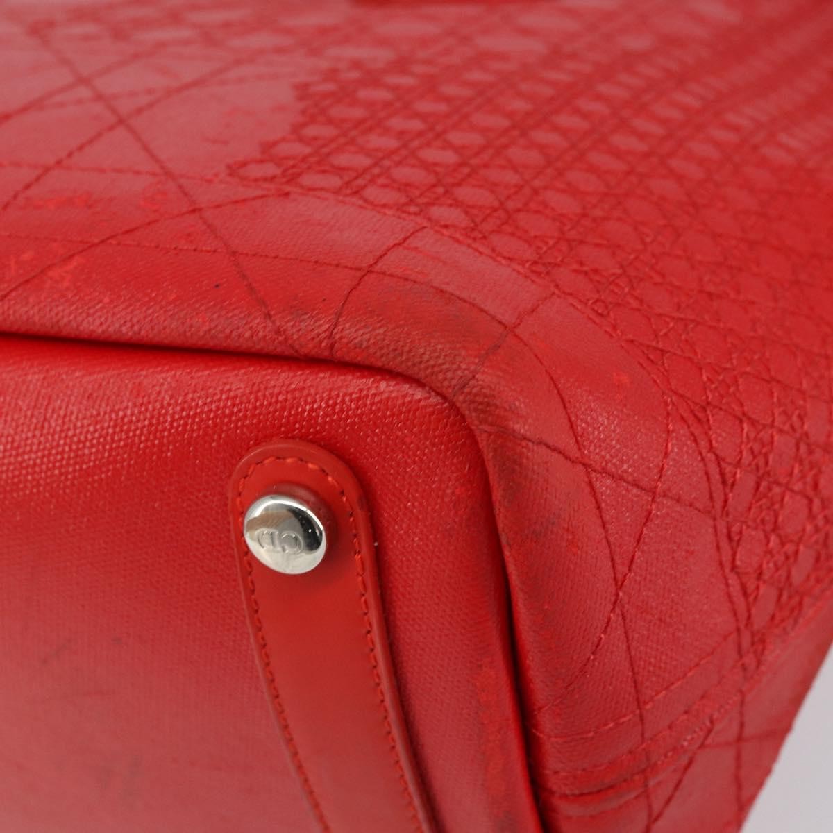 Christian Dior Panarea Tote Printed Cannage Quilt Canvas Red Canvas Tote Bag Bag (Pre-Owned)