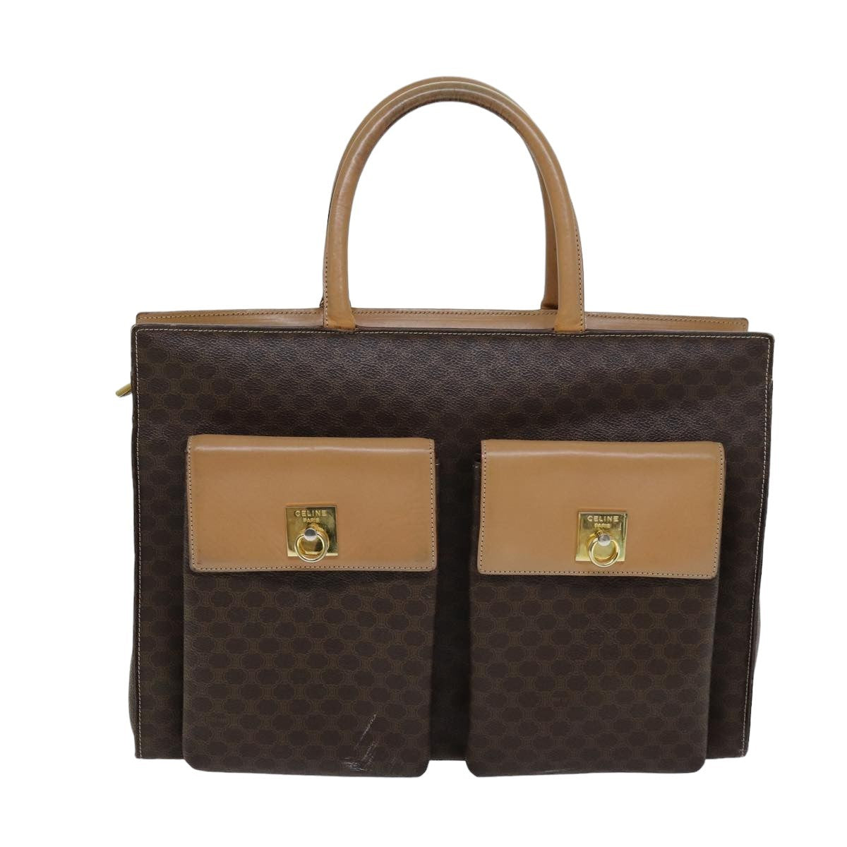 Celine Vintage Macadam Tote Bag Canvas And Leather Brown Canvas Tote Bag Bag (Pre-Owned)