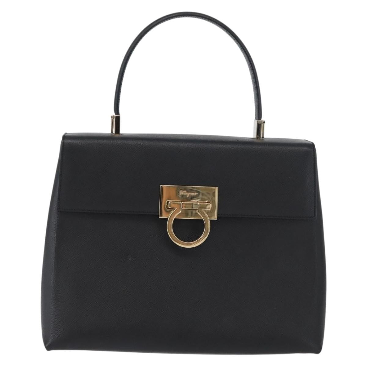 Salvatore Ferragamo Gancini Handbag Leather Black Leather Handbag (Pre-Owned)