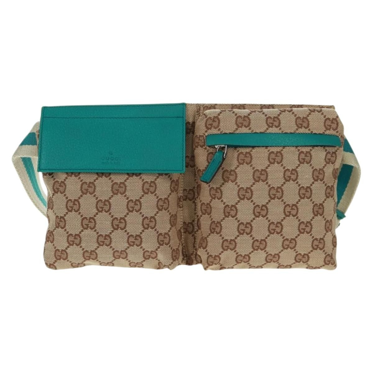 Gucci Vintage Double Belt Bag Gg Canvas With Leather Beige Canvas Shoulder Bag Bag (Pre-Owned)