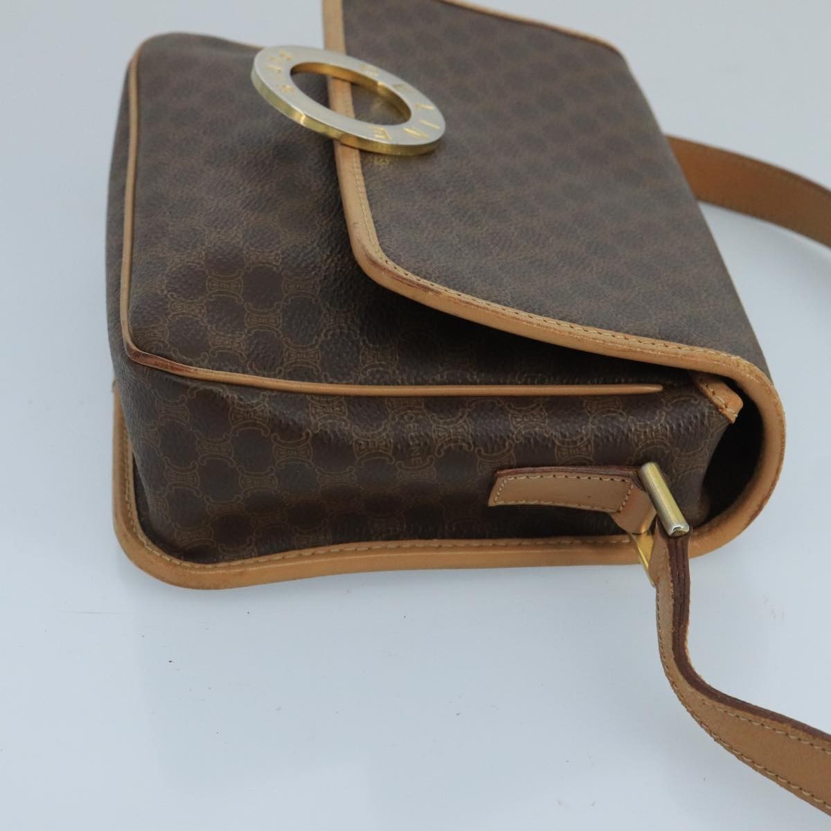 Celine Vintage Macadam Circle Logo Shoulder Bag Canvas And Leather Brown Canvas Shoulder Bag Bag (Pre-Owned)