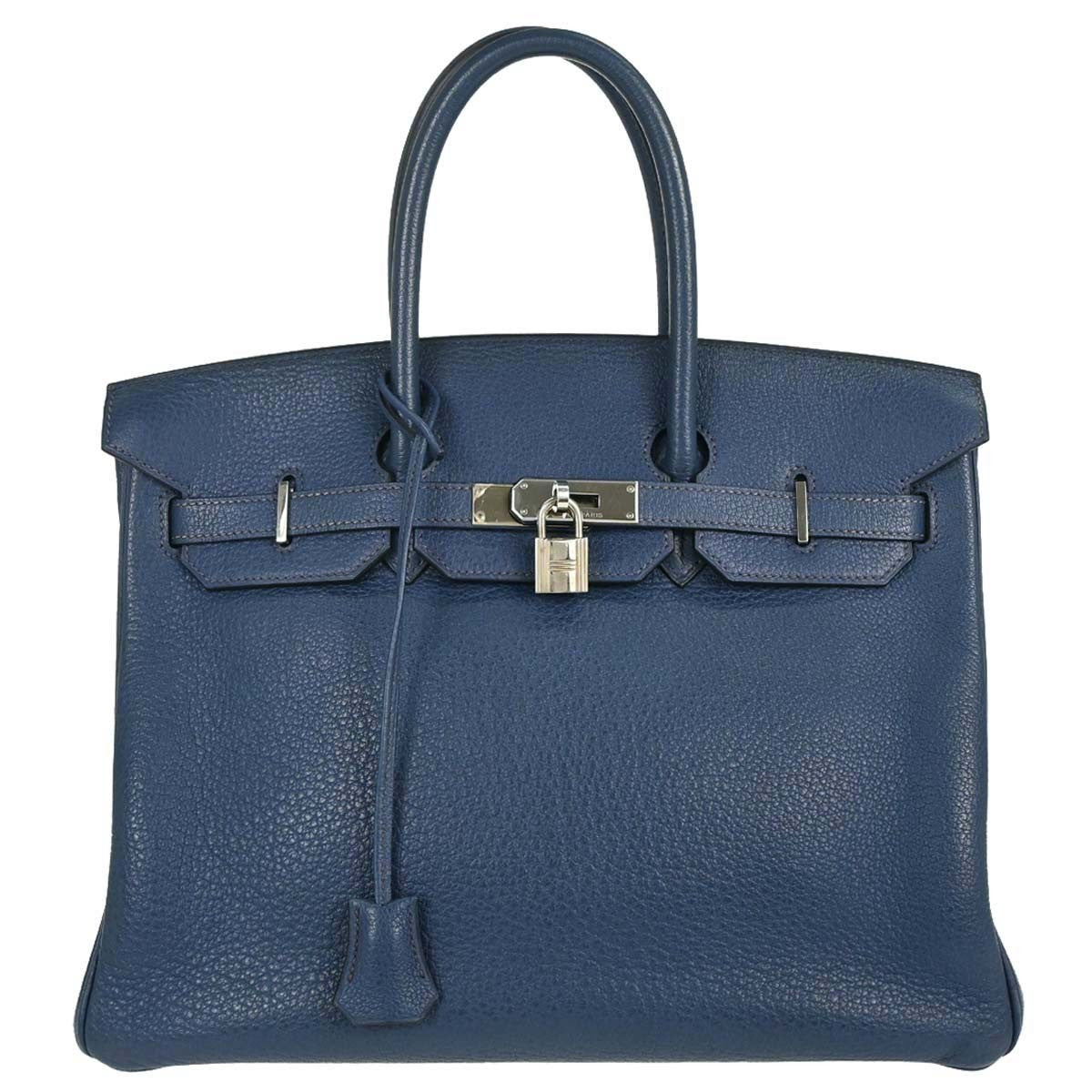 Hermes Birkin Handbag Blue Togo With Palladium Hardware Blue Leather Handbag (Pre-Owned)