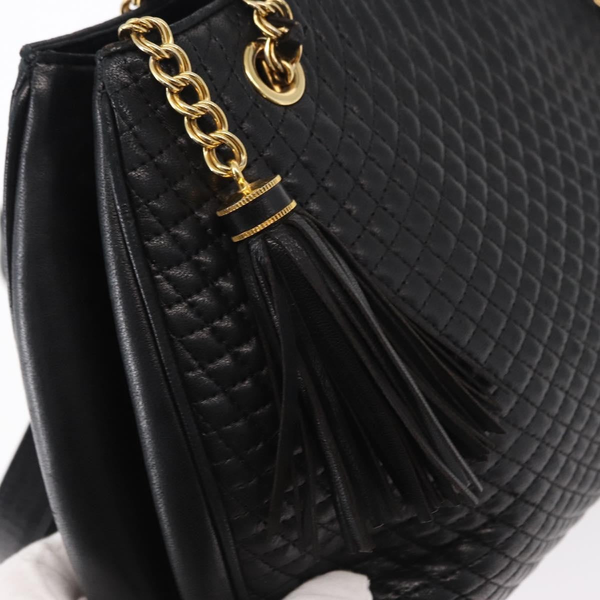 Bally Vintage Chain Shoulder Bag Quilted Leather Black Leather Shoulder Bag Bag (Pre-Owned)