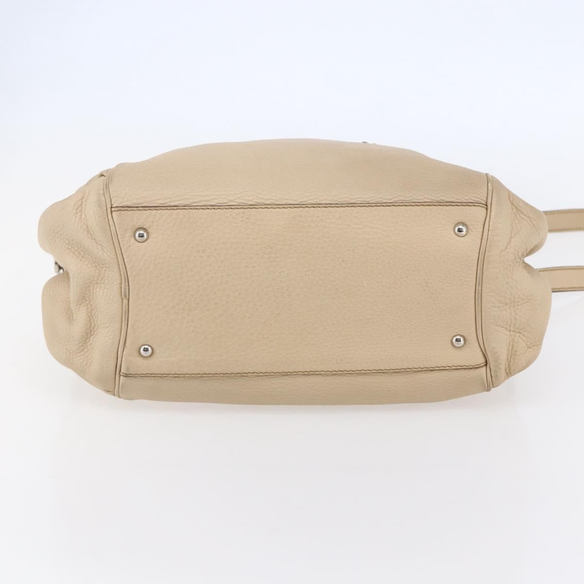 Salvatore Ferragamo Gancini Handbag Leather Beige Leather Shoulder Bag Bag (Pre-Owned)