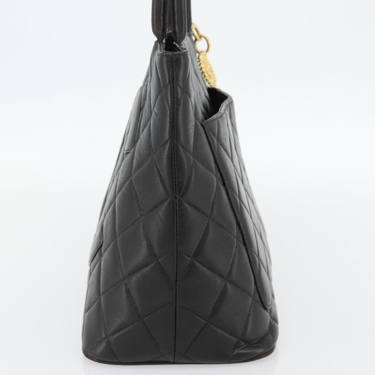 Chanel Matelassé Lambskin Leather Black Leather Tote Bag Bag (Pre-Owned)