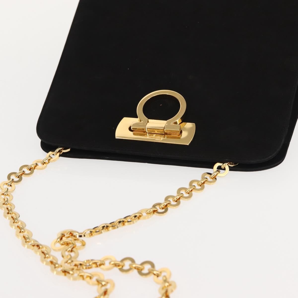 Salvatore Ferragamo Vintage Gancini Chain Shoulder Bag Suede Black Suede Shoulder Bag Bag (Pre-Owned)
