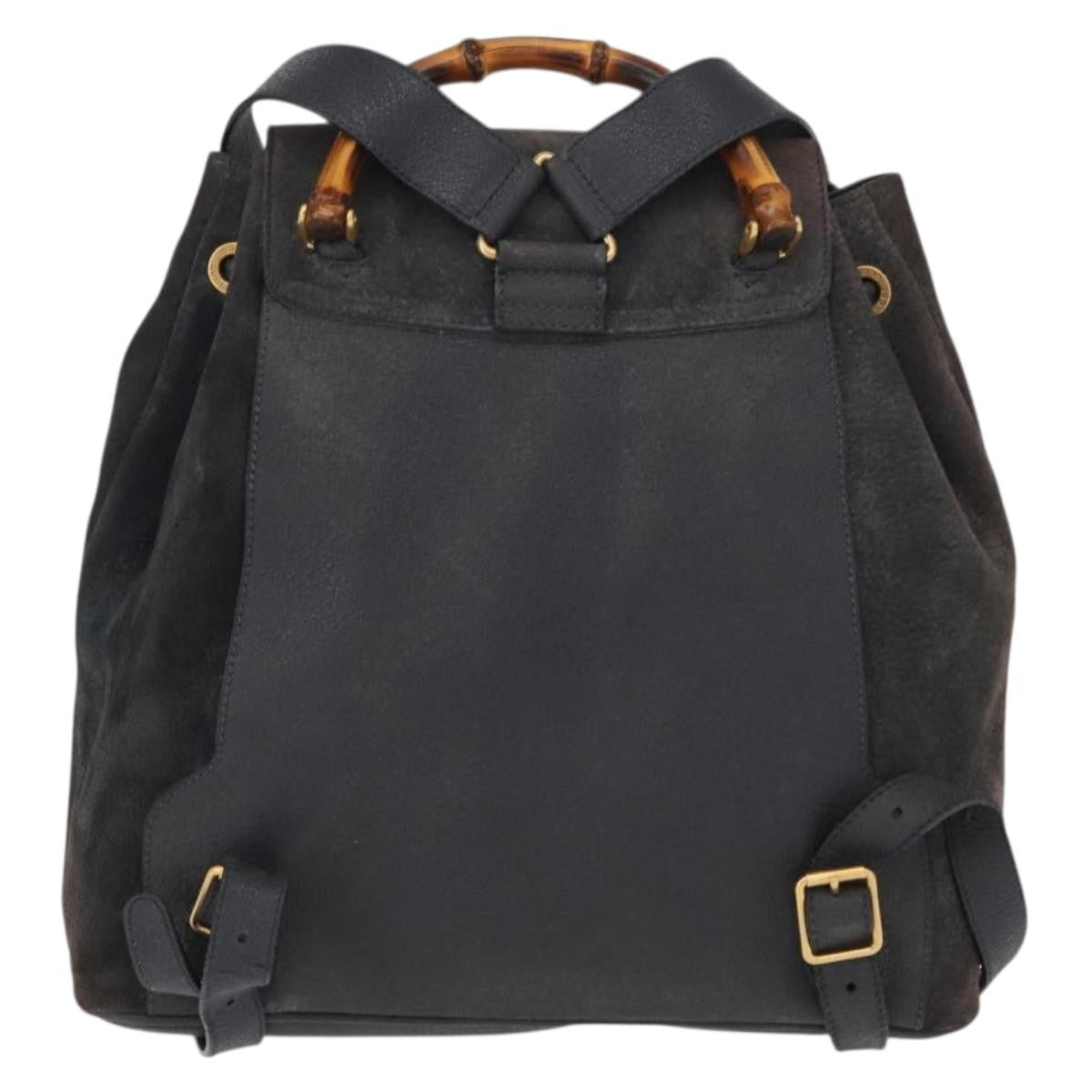 Gucci Vintage Bamboo Backpack Suede Navy Suede Backpack Bag (Pre-Owned)
