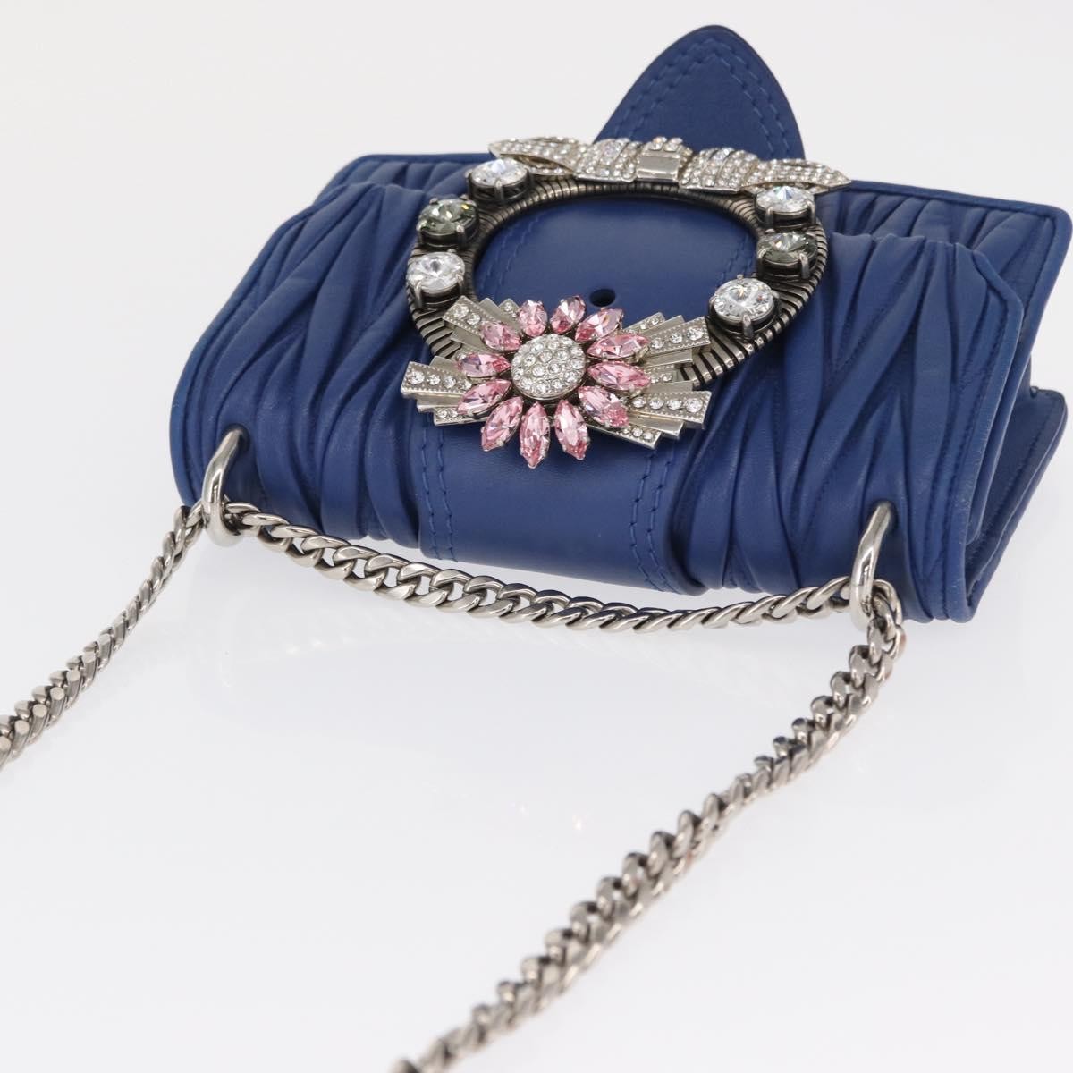 Miu Miu Madras Crystal Buckle Shoulder Bag Leather Blue Leather Shoulder Bag Bag (Pre-Owned)